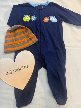 Gerber - Navy Blue Footie with Animal Friends and bonus hat